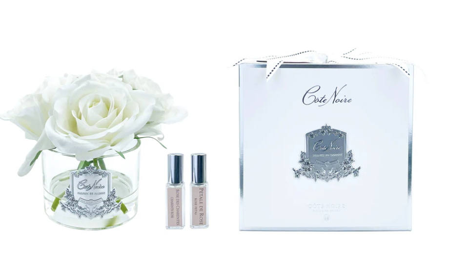 Five Roses Ivory Clear Glass with Silver Crest