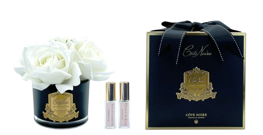 Five Roses White Black Glass with Gold Crest