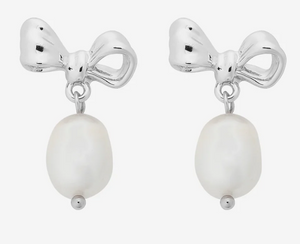 Alice Pearl Bow Earring- Silver / Rose Gold