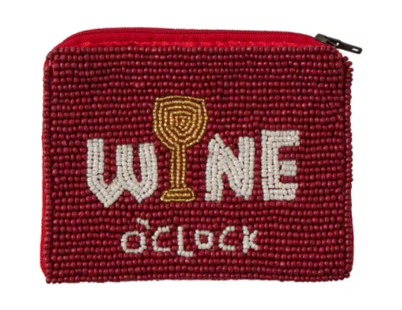 Wine Time Beaded Coin Purse