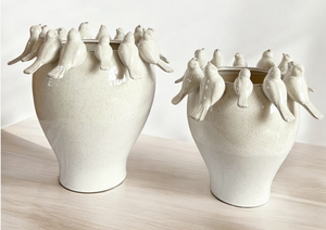 Ceramic Ivory Bird Pot :- 2 Sizes Available