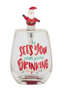 Santa Wine Glass and Stopper