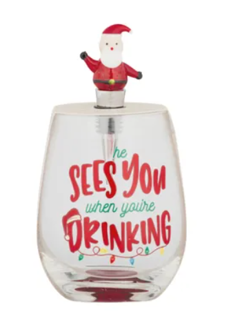 Santa Wine Glass and Stopper