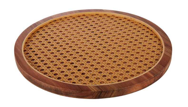 Acacia & Rattan Round Serving Board