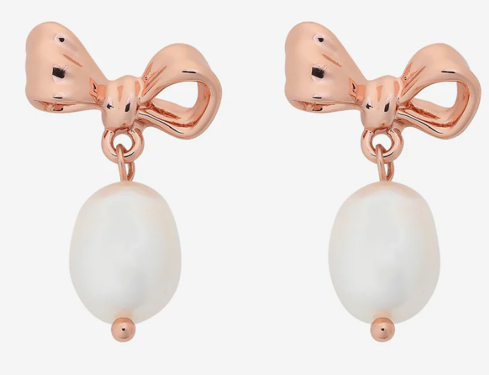 Alice Pearl Bow Earring- Silver / Rose Gold