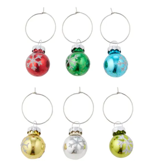 Set of 6 Bauble Wine Charms