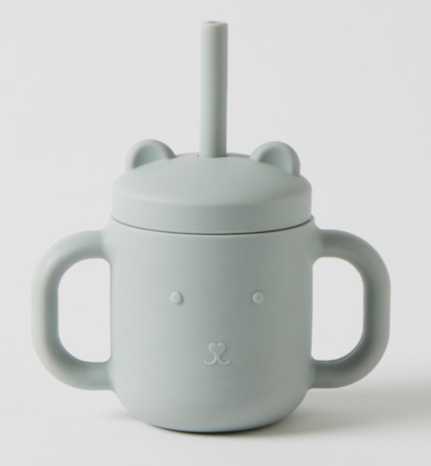 Henny Silicone Sippy Cup with Straw - Steele