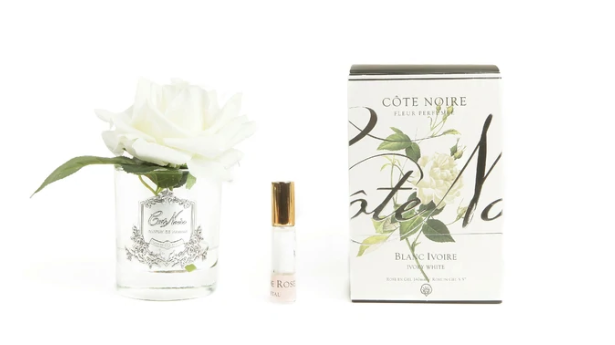 Single French Rose Ivory White Clear Glass with Silver Crest