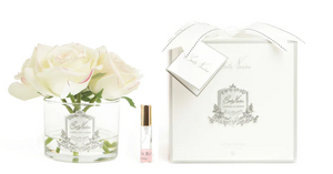 Five Pink Blush Roses Clear Glass with Silver Crest
