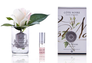 Rose Bud Ivory White Clear Glass with Silver Crest