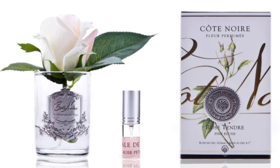 Rosebud  Pink Blush Clear Vessel Silver Crest